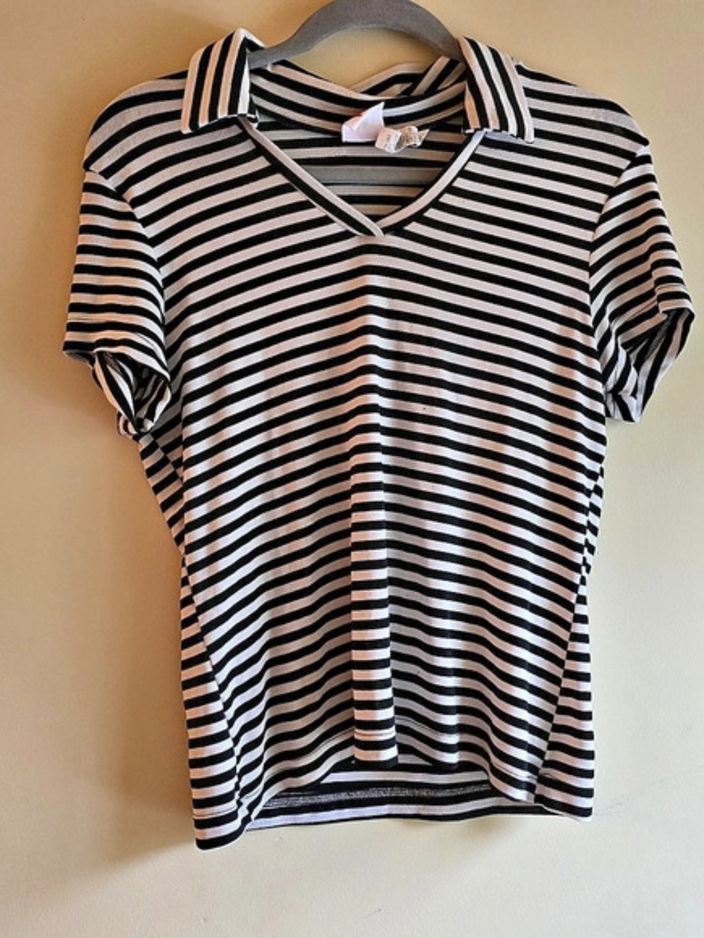 No Boundaries VINTAGE 80S Striped Short Sleeve Polo Top in Black & White Size XL